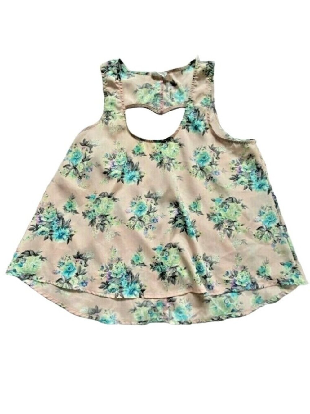Lush Womens Light Weight Floral Tank Top with Heart Cut-Out Back-Pink-Medium-GUC